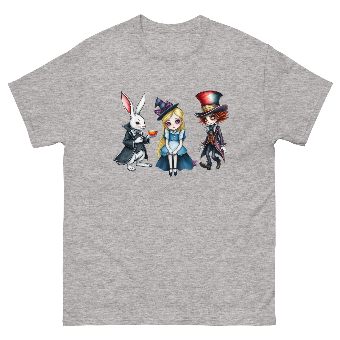 short-sleeved round neckline front print with  alice in wonderland tshirt google galoreonline.shop 
